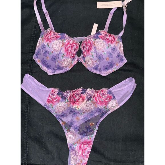 💜 Victoria’s Secret Dream Angels Embroidered Floral Lingerie Set- NWT SIZE Medi - Picture 1 of 7